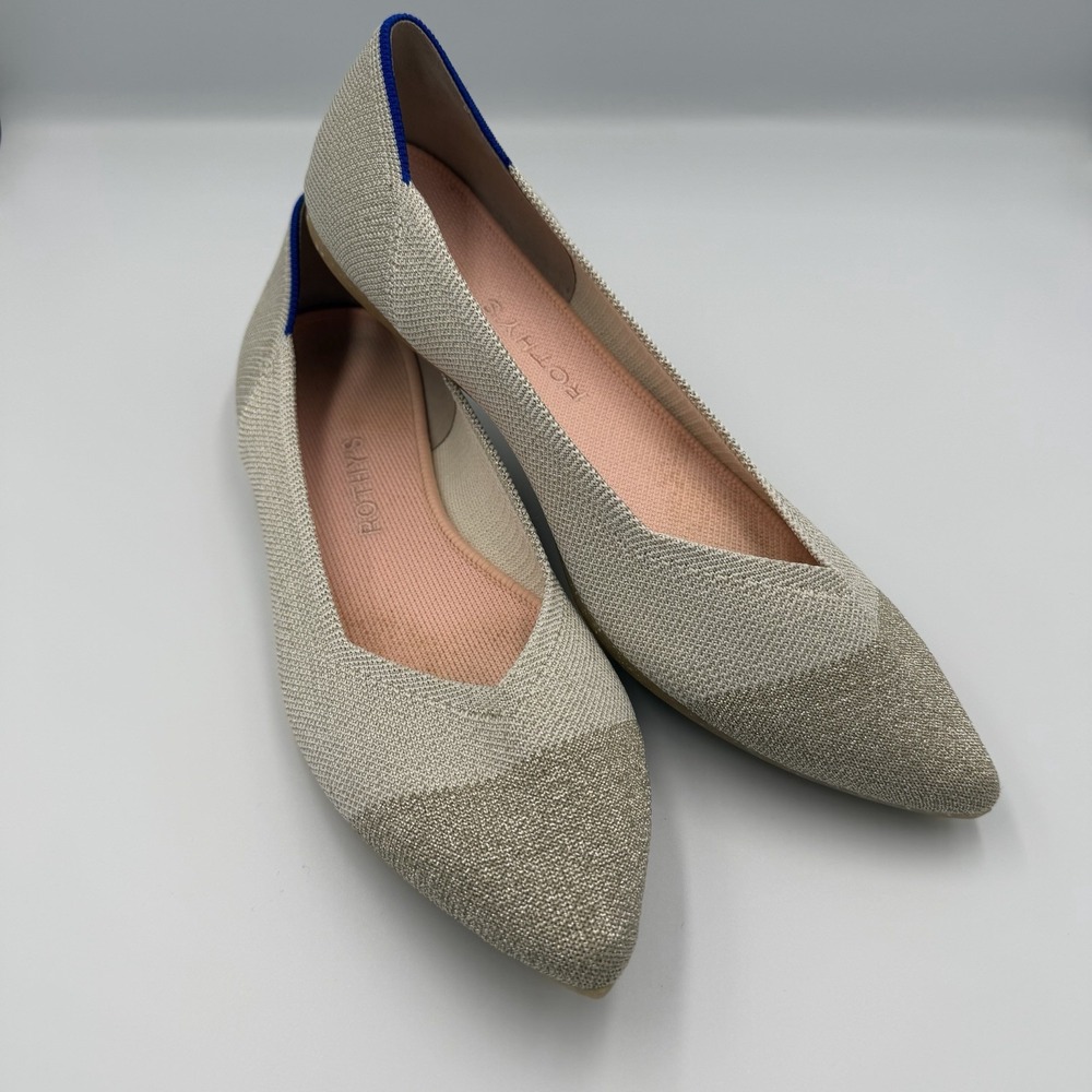Rothy's The Point Diamond Metallic Wedding Flats Cream Platinum Size 11 Women's